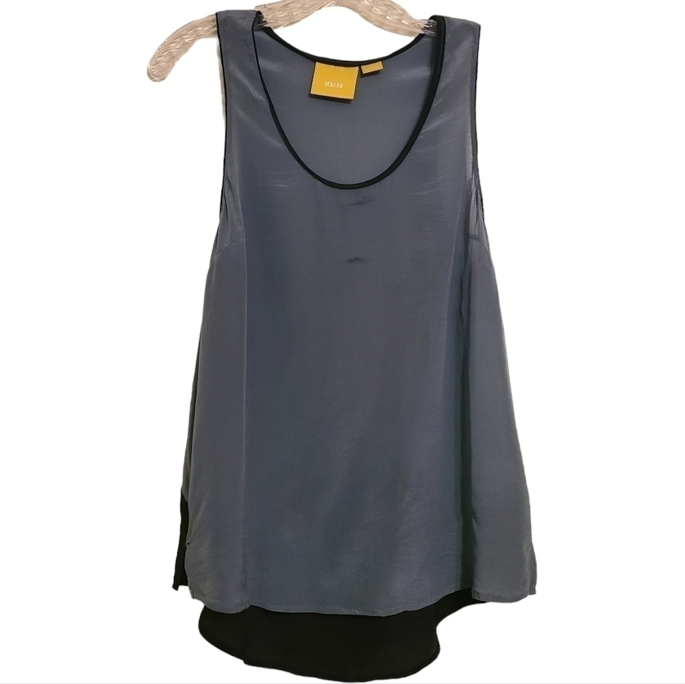 Anthropologie | Maeve Women's Gray & Black Silk Colorblock Tank Top (Size 12)